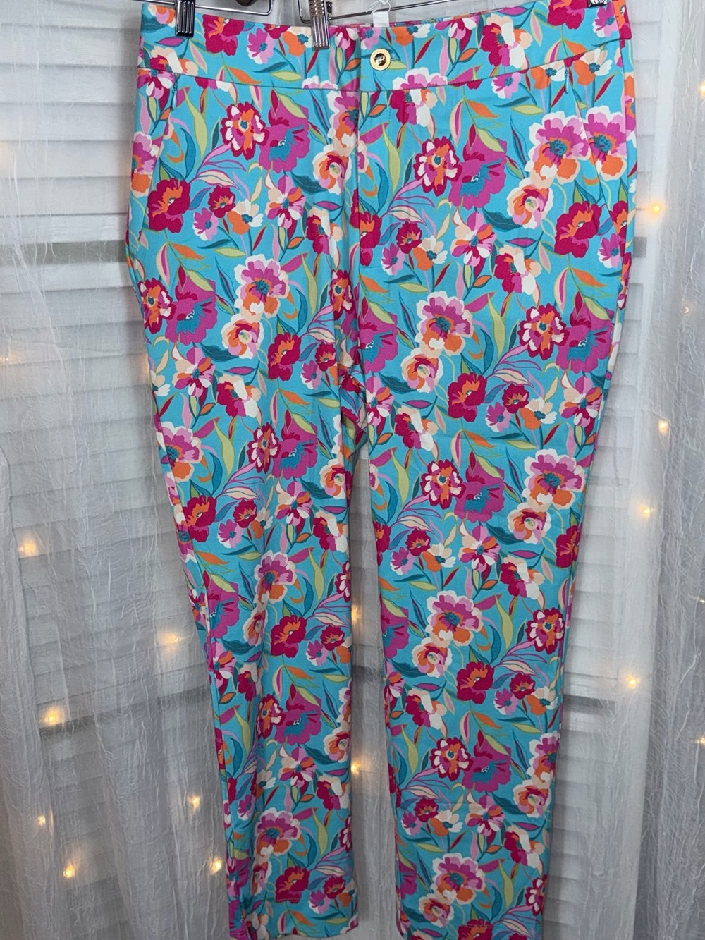 Dear Scarlett Resort Pants Turquoise Floral Pants with Pink & Coral Accents